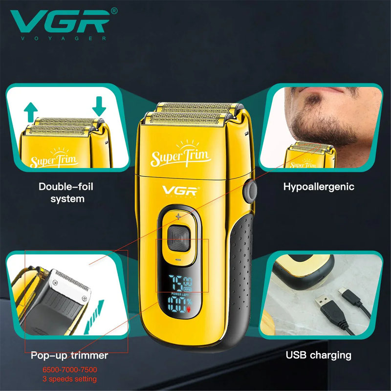ماكينة حلاقة بشفرتين مزدوجتين من الستانلس ستيل لحلاقة وتشذيب الذقن - VGR ماكينة حلاقة بشفرتين مزدوجتين من الستانلس ستيل لحلاقة وتشذيب الذقن - VGR