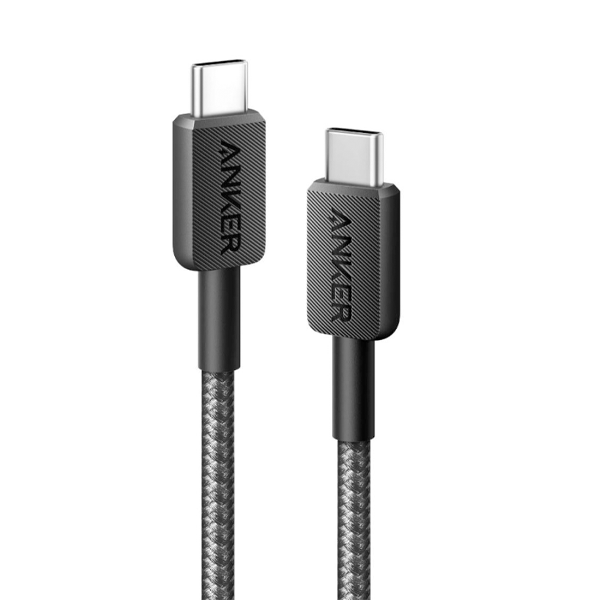 كابل Anker 322 USB-C إلى USB-C مضفر شحن سريع 60 واط بطول 0.9 متر – أسود كابل Anker 322 USB-C إلى USB-C مضفر شحن سريع 60 واط بطول 0.9 متر – أسود
