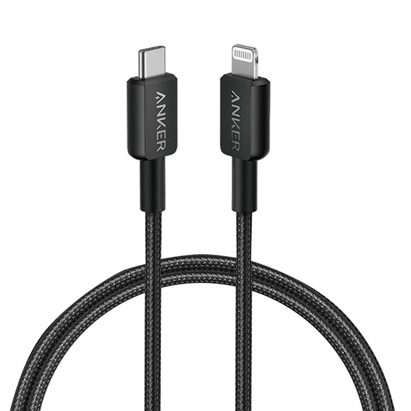 كابل Anker 322 USB-C إلى Lightning مضفر شحن سريع MFi بطول 0.9 متر لون أسود