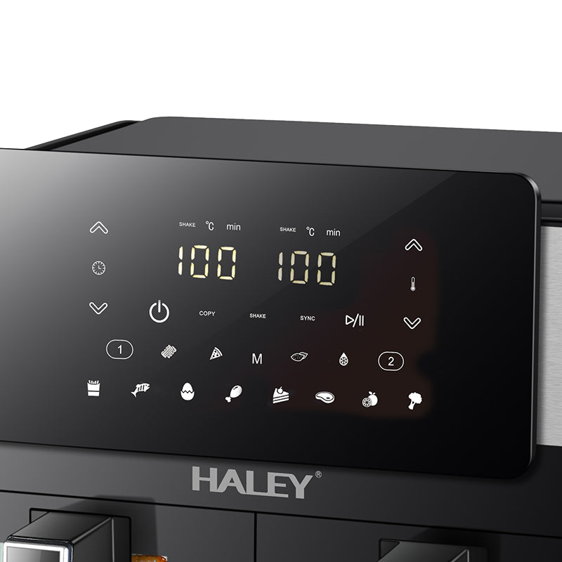 قلاية هوائية بسعة 8 لتر وسلتين مستقلتين بقوة 2000 واط مع مؤقت ماركة HALEY HY-2524 قلاية هوائية بسعة 8 لتر وسلتين مستقلتين بقوة 2000 واط مع مؤقت ماركة HALEY HY-2524