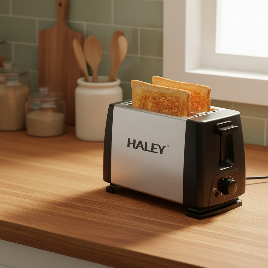 حماصة خبز كهربائية أوتوماتيكية لشريحتين من الفولاذ المقاوم للصدأ بقوة 800 واط ماركة HALEY حماصة خبز كهربائية أوتوماتيكية لشريحتين من الفولاذ المقاوم للصدأ بقوة 800 واط ماركة HALEY