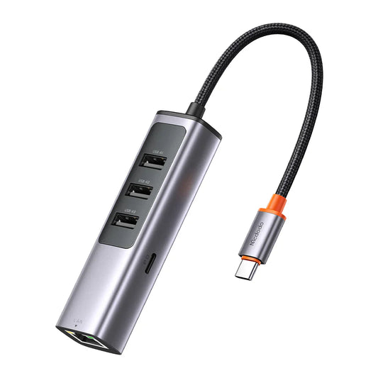 موزع Mcdodo USB-C 5 في 1 HU-1110 مع PD 100W و3 منافذ USB 3.0 وGigabit LAN – أسود