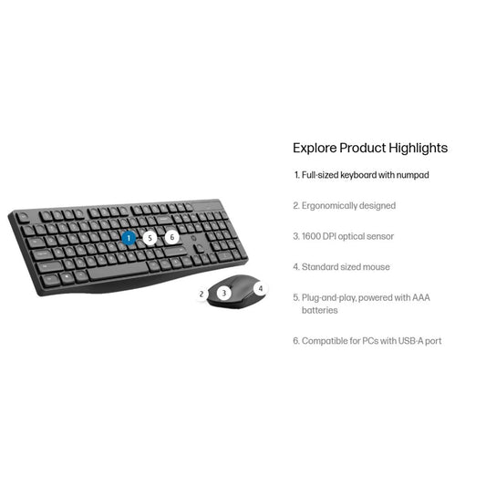 طقم كيبورد وماوس HP CS10 لاسلكي أسود