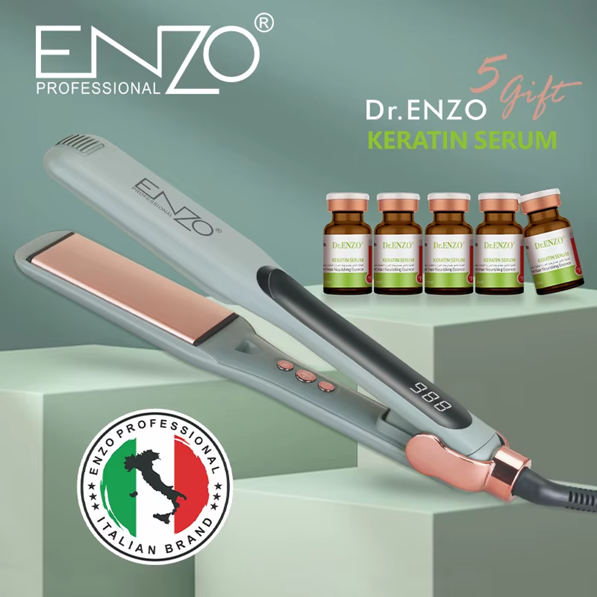ستريتنر الشعر الاحترافي بدرجة حرارة 988 فهرنهايت مع 5 عبوات سيروم هدية ماركة ENZO ستريتنر الشعر الاحترافي بدرجة حرارة 988 فهرنهايت مع 5 عبوات سيروم هدية ماركة ENZO