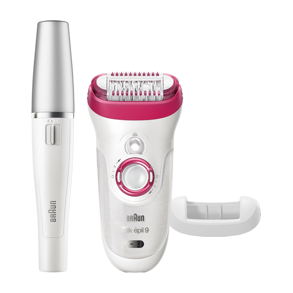ماكينة براون 2 في 1 لإزالة الشعر مع ماكينة خاصة للوجه و3 رؤوس إضافية ماركة Braun Silk-épil 9
