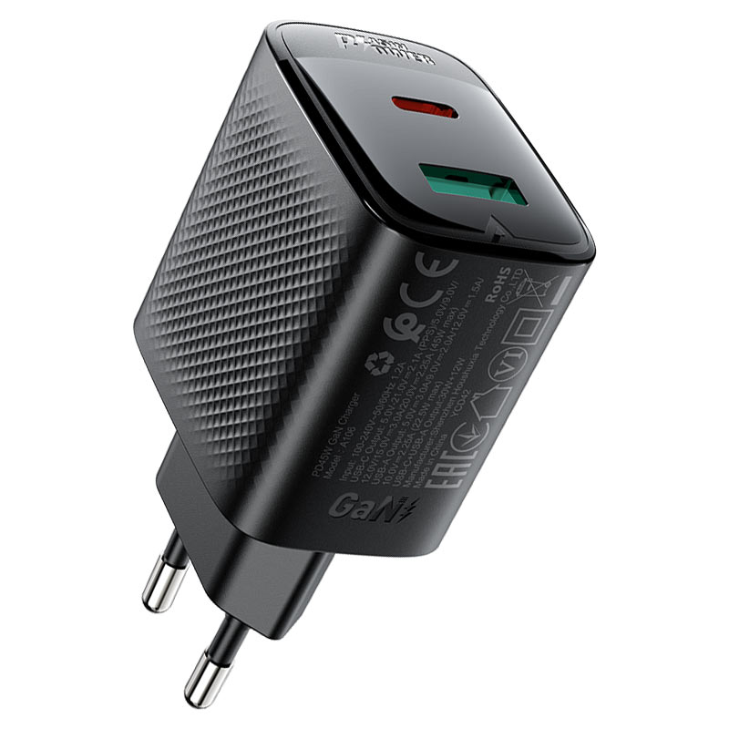 شاحن حائط من Acefast موديل A106 – 45 واط، 2.1 أمبير، GaN