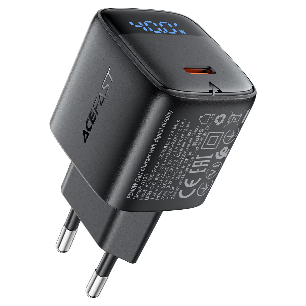 شاحن حائط من Acefast موديل A135 – 40 واط، 1.2 أمبير، GaN