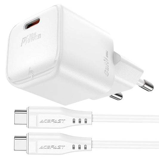 شاحن حائط من Acefast موديل A77 طقم مع كيبل – 30 واط، 0.8 أمبير، GaN
