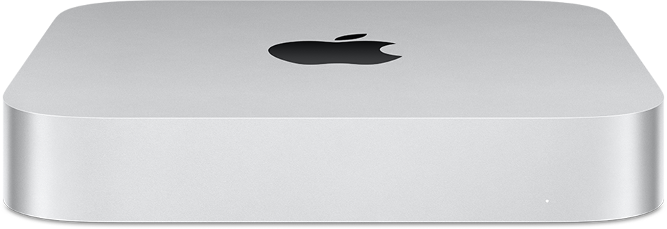 Apple Mac mini بشريحة M2 باللون الفضي على خلفية شفافة