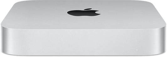 Apple Mac mini بشريحة M2 باللون الفضي على خلفية شفافة