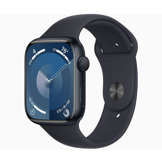 Apple Watch Series 9 GPS 45mm لون Midnight على خلفية بيضاء