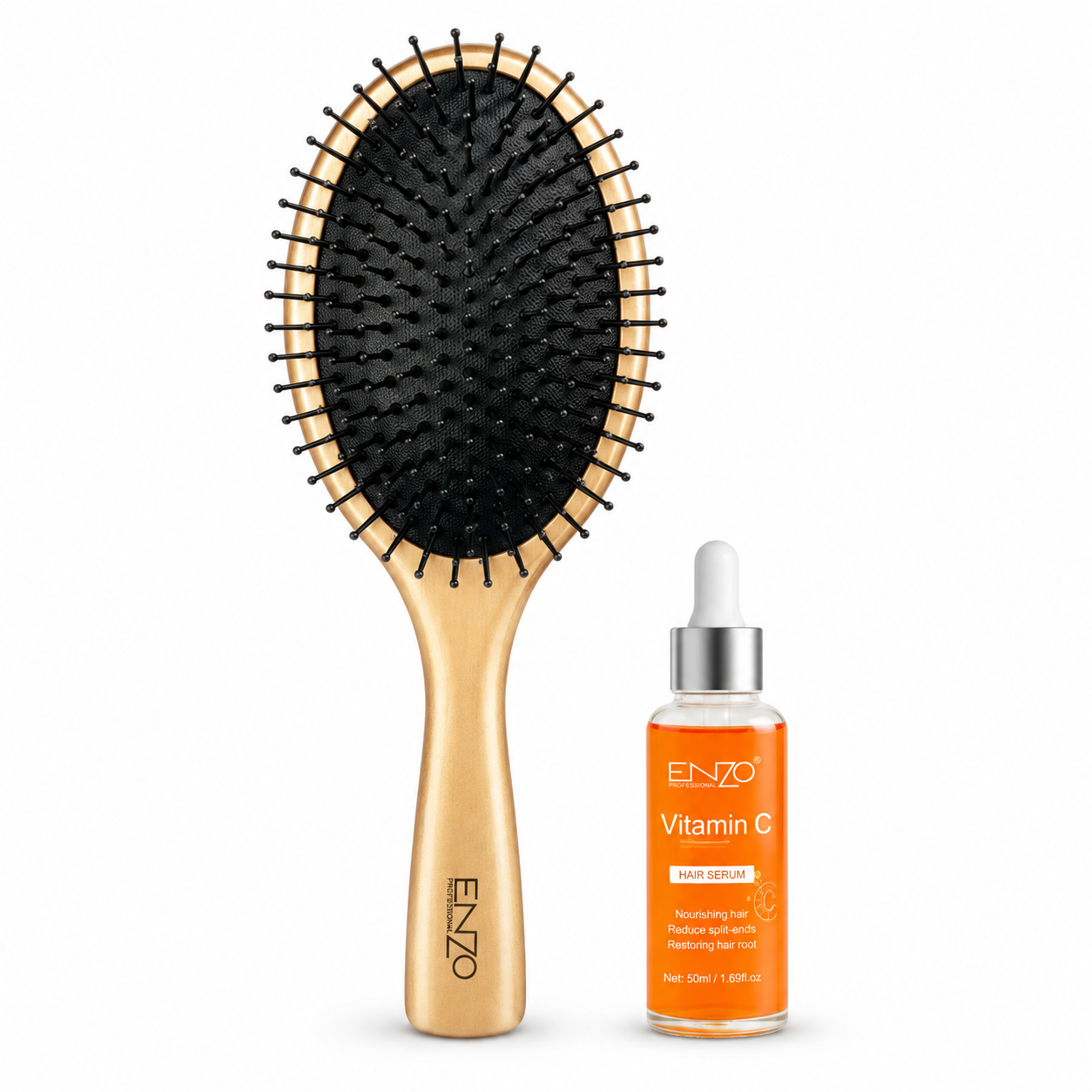 فرشاة شعر ENZO Wooden Paddle Brush الاحترافية مع سيروم فيتامين C هدية للشعر الطويل والكثيف فرشاة شعر ENZO Wooden Paddle Brush الاحترافية مع سيروم فيتامين C هدية للشعر الطويل والكثيف