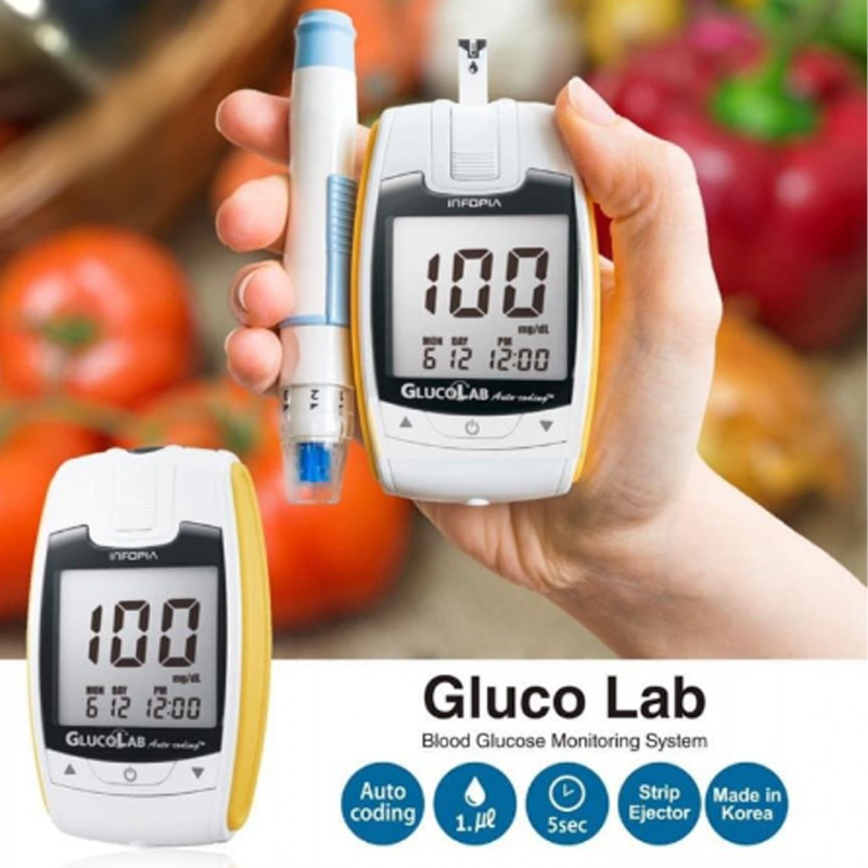 جهاز فحص السكري مع 75 شريحة والمحلقات ماركة جلوكولاب GlucoLab جهاز فحص السكري مع 75 شريحة والمحلقات ماركة جلوكولاب GlucoLab