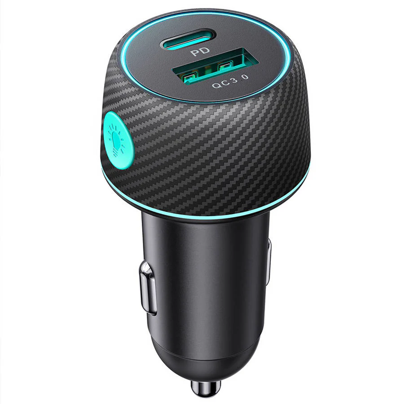 شاحن سيارة مع إضاءة بمنافذ USB+USB-C / Type-C من JOYROOM شاحن سيارة مع إضاءة بمنافذ USB+USB-C / Type-C من JOYROOM