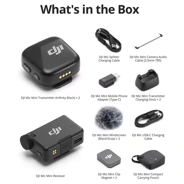 ميكروفون DJI Mic Mini لاسلكي 2TX+1RX – مايك احترافي للموبايل والكاميرا بعزل ضوضاء ومدى 400 متر ميكروفون DJI Mic Mini لاسلكي 2TX+1RX – مايك احترافي للموبايل والكاميرا بعزل ضوضاء ومدى 400 متر