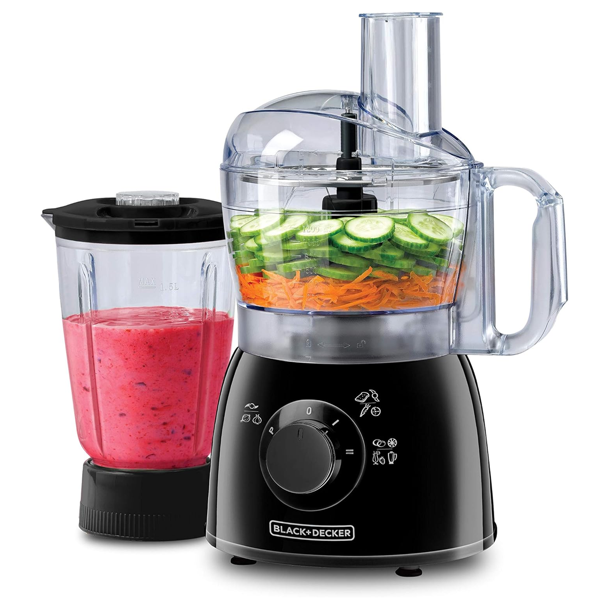 محضرة طعام وخلاط 2 بـ 1 قوة 400 واط بسعة كبيرة وملحقات متعددة ماركة Black & Decker محضرة طعام وخلاط 2 بـ 1 قوة 400 واط بسعة كبيرة وملحقات متعددة ماركة Black & Decker