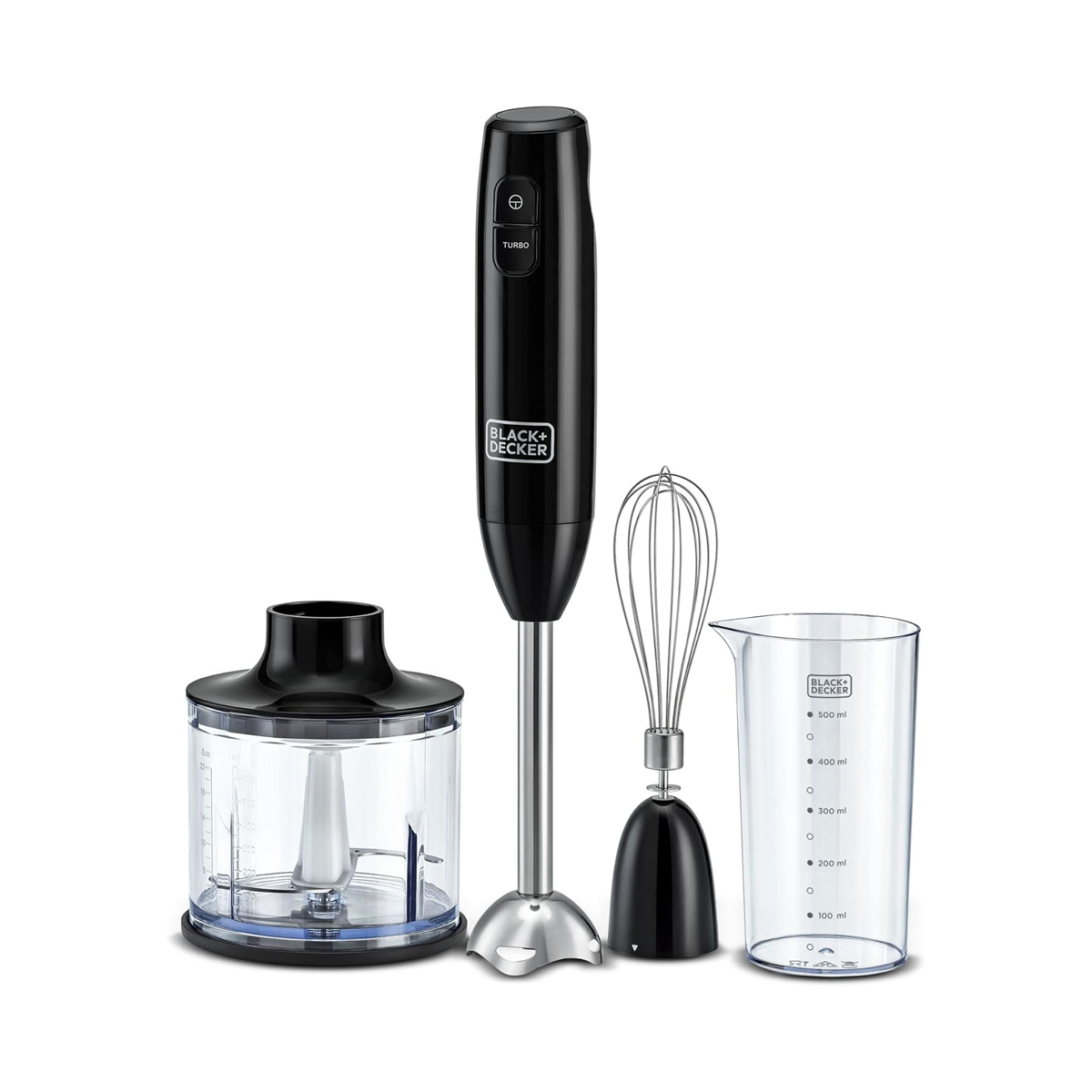 خلاط يدوي 3 بـ 1 مع خفاقة وقطاعة من الستانلس ستيل قوة 600 واط من Black & Decker خلاط يدوي 3 بـ 1 مع خفاقة وقطاعة من الستانلس ستيل قوة 600 واط من Black & Decker
