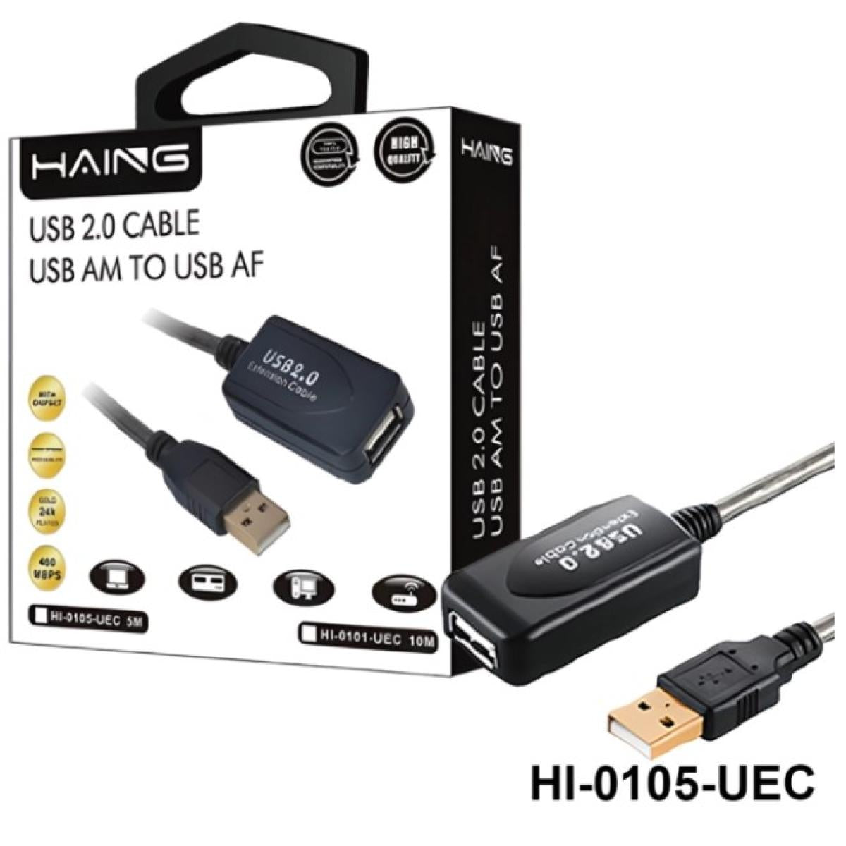كيبل تمديد USB 2.0 من HAING موديل HI-0101-UEC-10M ذكر إلى أنثى بطول 10 متر - صورة 1