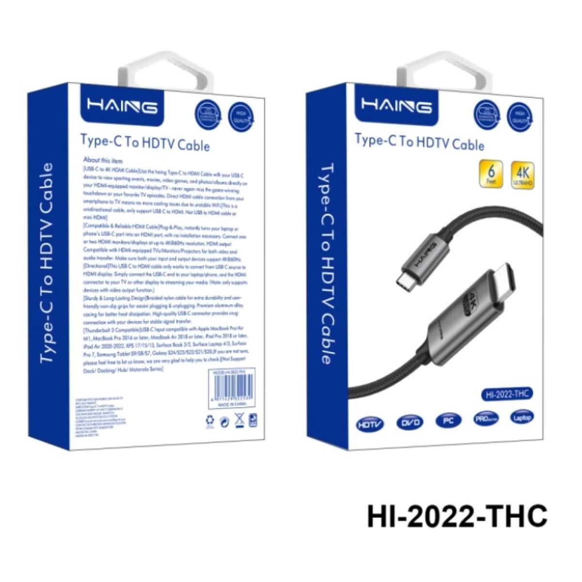 كيبل HAING HI-2022-THC من Type-C إلى HDMI بدقة 4K بطول 1.8 متر