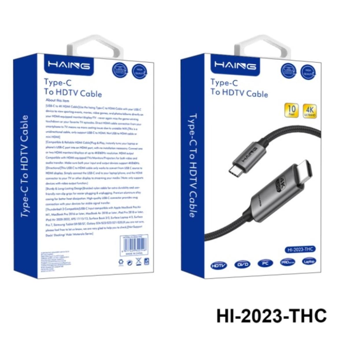 كيبل من HAING Type-C to HDMI Cable - 4K UHD Streaming, 3M Length موديل HI-2023-THC-3M - صورة 1