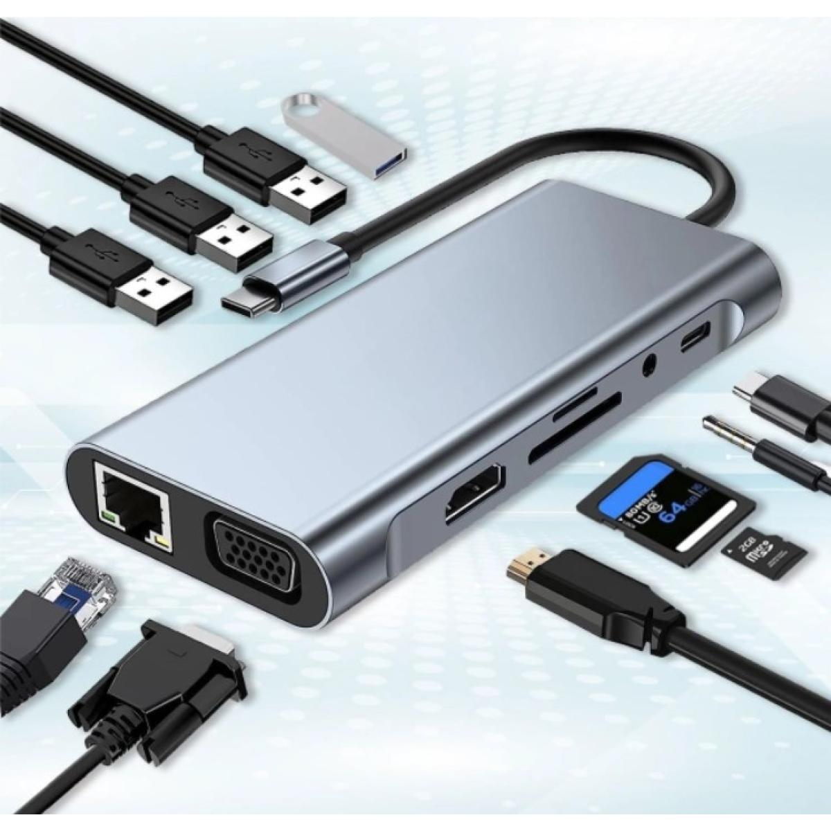 موزع Type-C من HAING موديل HI-3023-TMA بـ11 منفذ وHDMI 4K وشحن 87W - صورة 1
