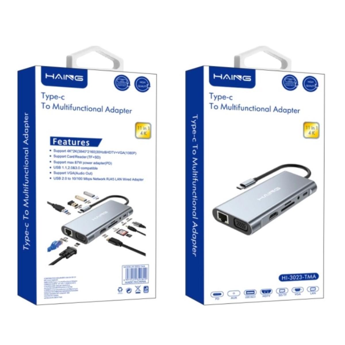 موزع Type-C من HAING موديل HI-3023-TMA بـ11 منفذ وHDMI 4K وشحن 87W - صورة 3