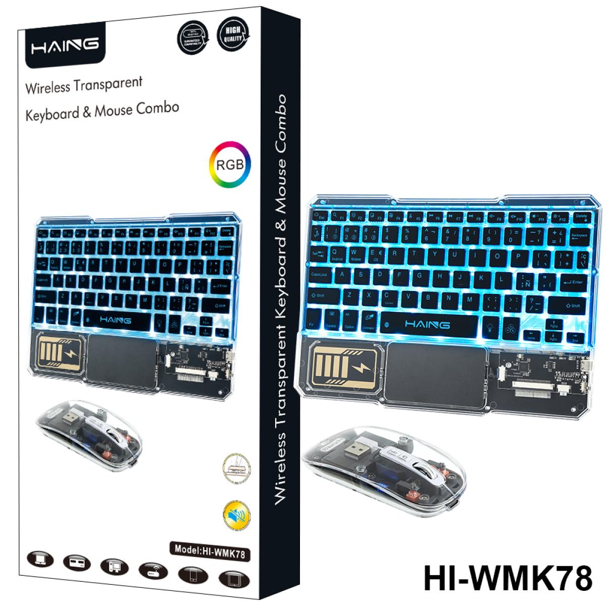 ماوس كمبيوتر من HAING RGB لاسلكي Transparent كيبورد & ماوس Combo موديل HI-WMK78 - صورة 1