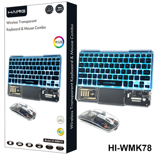 ماوس كمبيوتر من HAING RGB لاسلكي Transparent كيبورد & ماوس Combo موديل HI-WMK78 - صورة 1