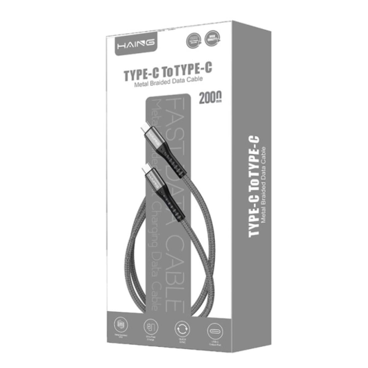 كيبل من HAING Type-C to Type-C 20W Metal Braided كيبل بيانات 2M موديل HI042CC-2m - صورة 2