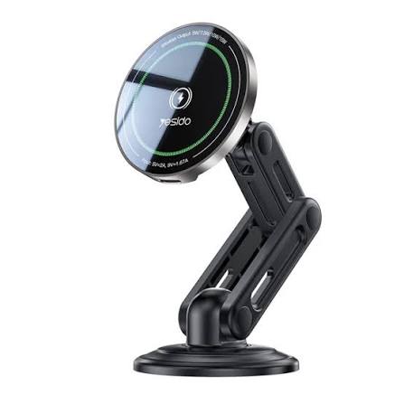 حامل سيارة YESIDO C317 لاسلكي 15W إضاءة أمبيانت 16 مغناط N52 بـ 4200 غاوس فتحة تكييف وداشبورد