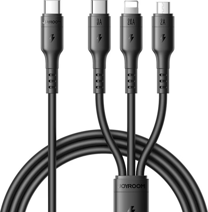 كابل شحن JOYROOM Joyroom S-A61 OmniGo Series 3.5A Type-C to Type-C + Lightning + Micro 3-in-1 Charging Cable 1.2m - Black | أداء موثوق وتصميم عملي