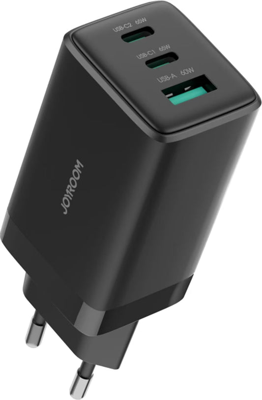 كابل شحن JOYROOM Joyroom JR-TG10 65W GaN Charger - Black (EU) + A14 C to C 100W 1.2m Cable - Black | أداء موثوق وتصميم عملي