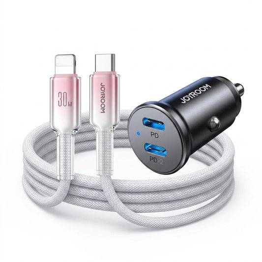 شاحن سيارة JOYROOM Bundle : Joyroom 30W Mini Metal Car Charger + Joyroom 60W USB-C to Lightning Cable 1.2m | أداء موثوق وتصميم عملي