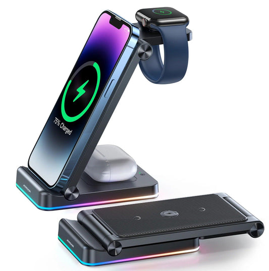 كابل شحن JOYROOM Joyroom 3 in 1 Magnetic Charging Station for Phone Watch & Earbuds - Black | أداء موثوق وتصميم عملي