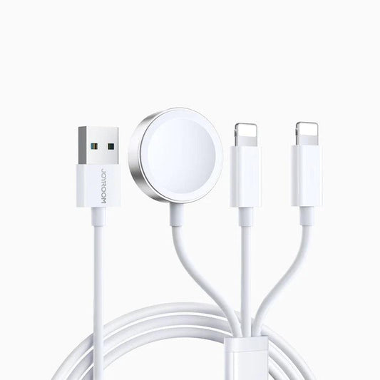 كابل شحن JOYROOM Joyroom 3 in1 iP Watch & Dual Lightning Charger 1.2m - White | أداء موثوق وتصميم عملي