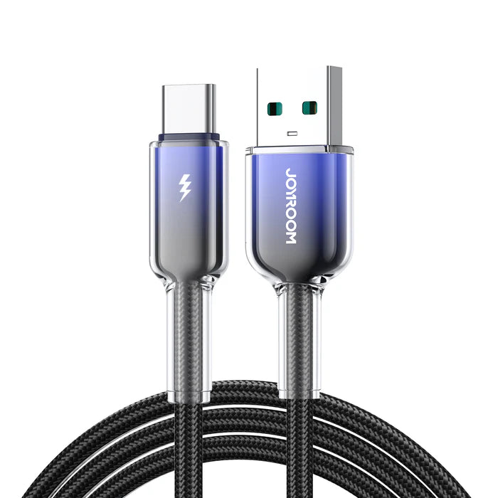كابل شحن JOYROOM JOYROOM 60W USB A to Type C Fast Charging Cable 1.2m - Black & Clear | أداء موثوق وتصميم عملي