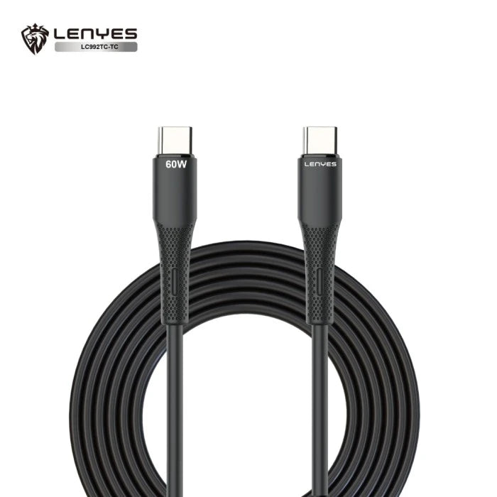 كيبل شحن ونقل بيانات من Lenyes موديل LC992 TC-TC – 60 واط، USB-C إلى USB-C