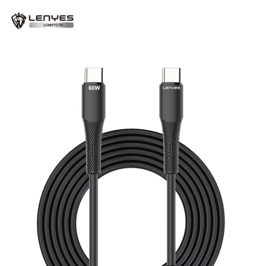 كيبل شحن ونقل بيانات من Lenyes موديل LC992 TC-TC – 60 واط، USB-C إلى USB-C
