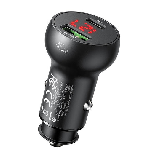 شاحن سيارة Mcdodo CC-7030 USB وUSB-C بقوة 45 واط مع شاشة - أسود