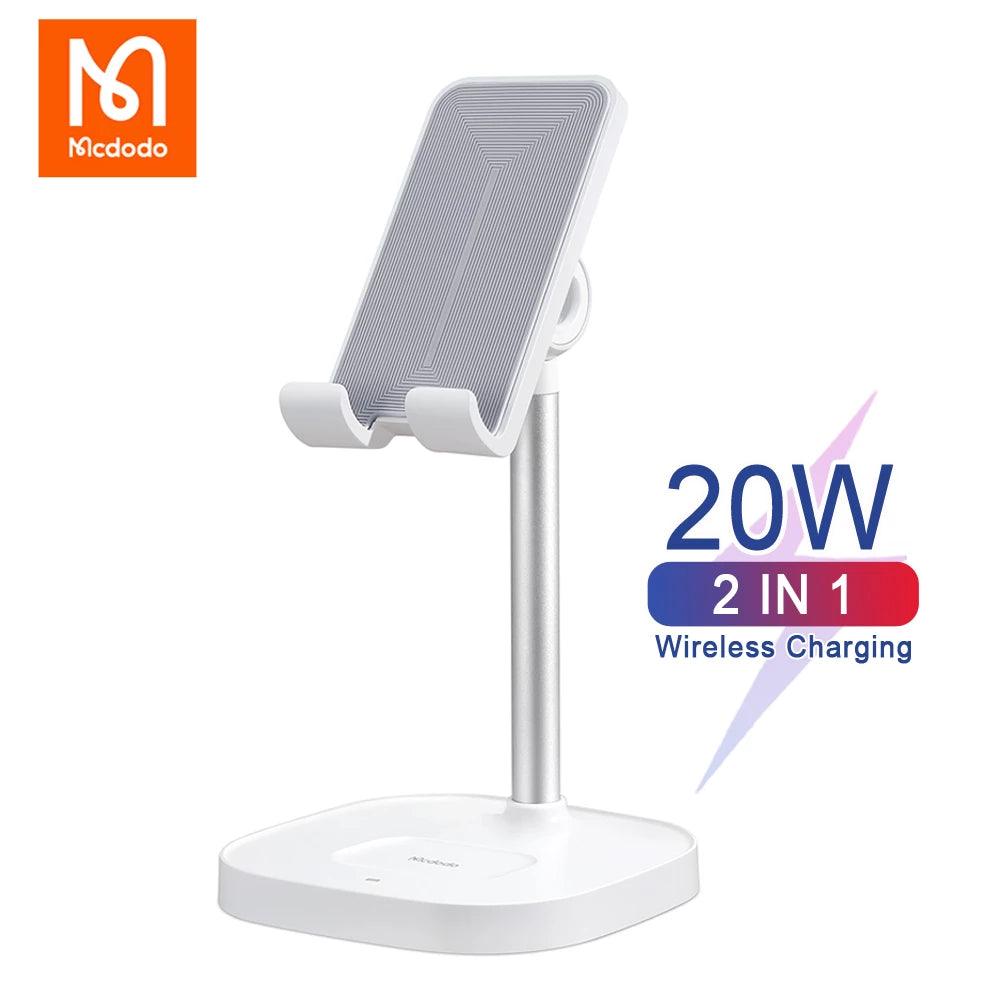 شاحن لاسلكي Mcdodo CH-0530 ‏2 في 1 مع حامل مكتبي 20 واط - أبيض