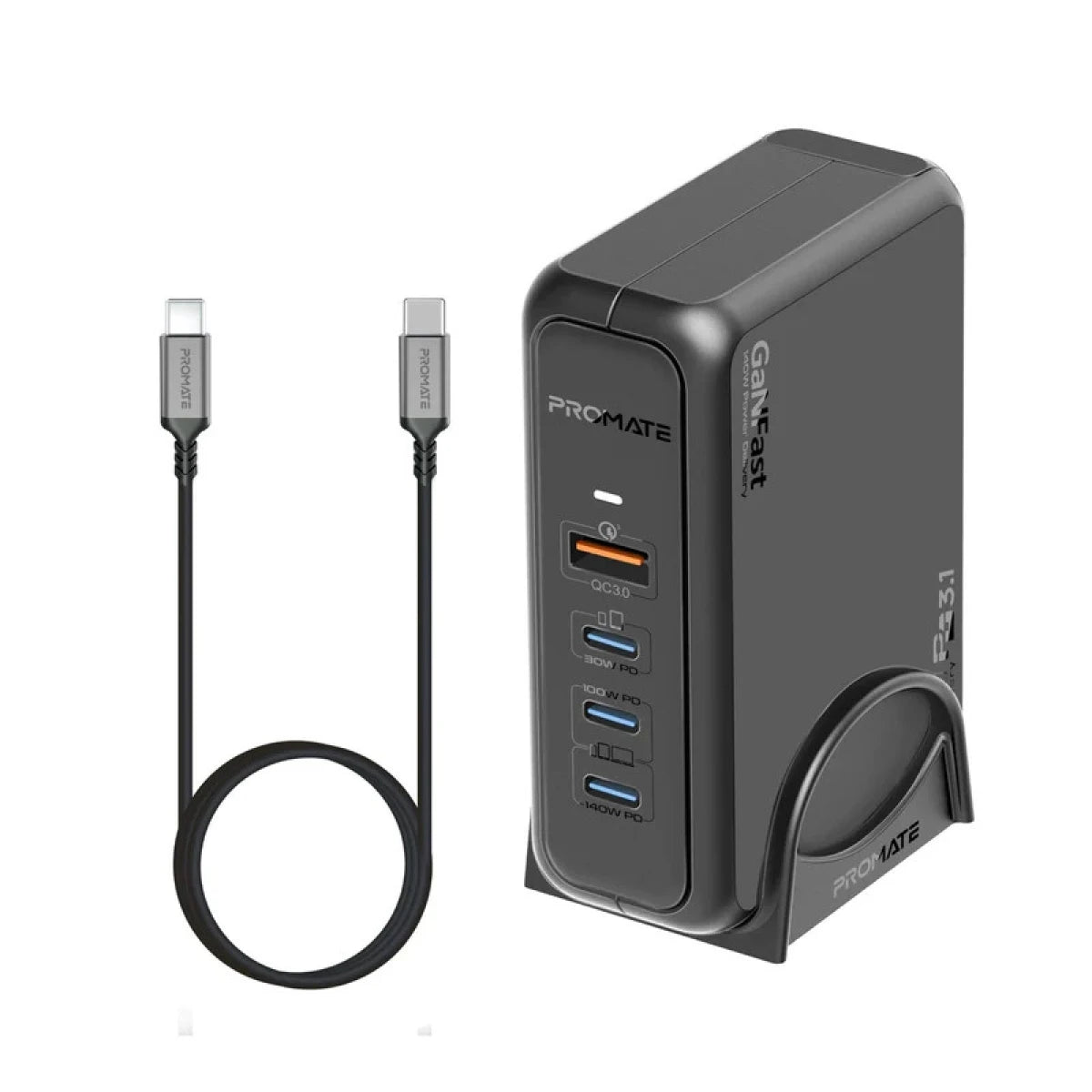 شاحن من Promate موديل GaNPort-140W مع 140W وUSB-C وGaN - صورة 1