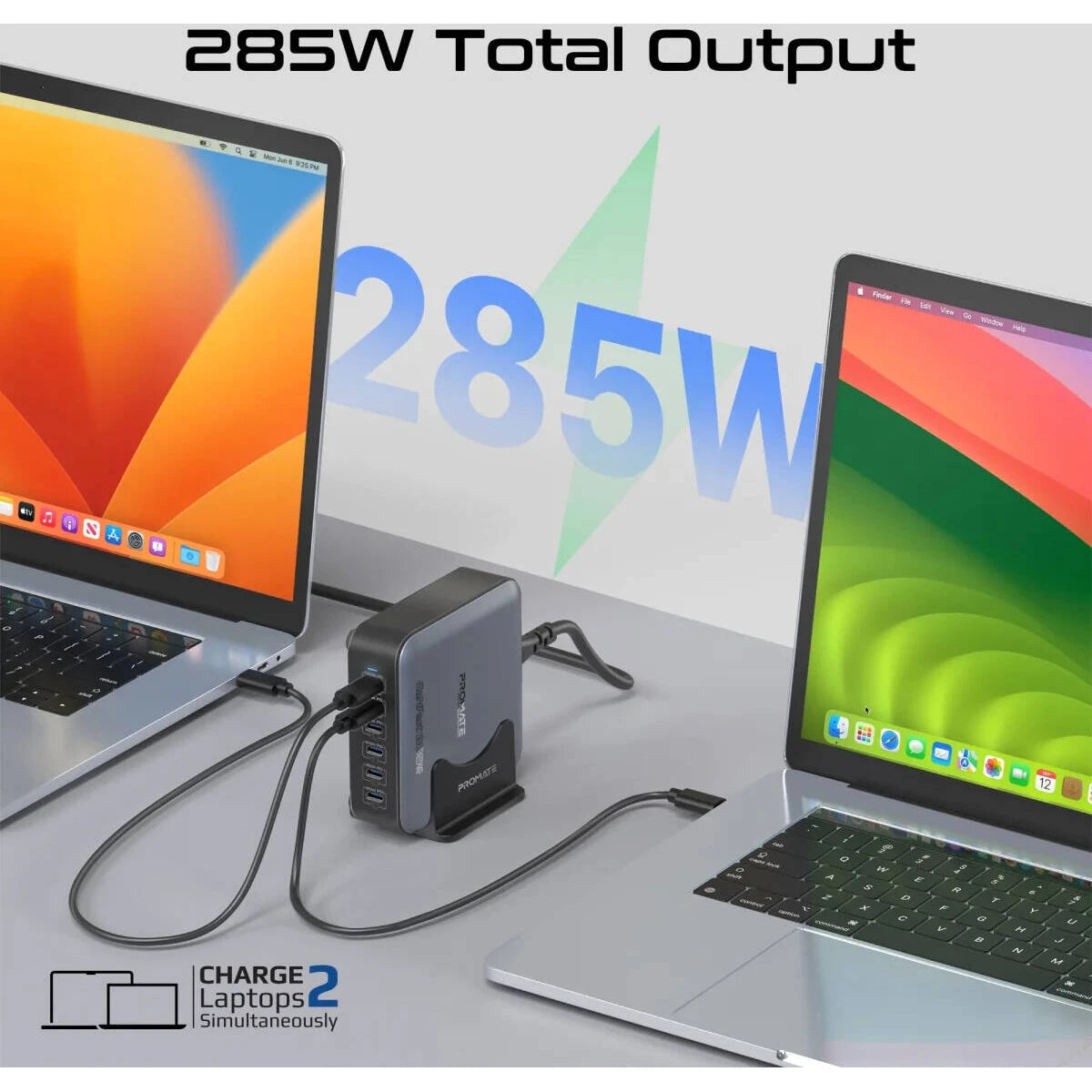 شاحن من Promate موديل PowerBase-GaN285 مع 285W و100W و65W - صورة 2