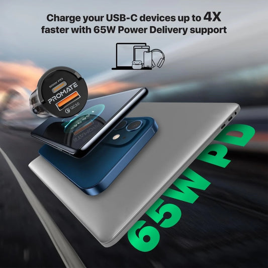شاحن سيارة من Promate موديل TransDrive-65W مع 65W و18W وUSB-C - صورة 2