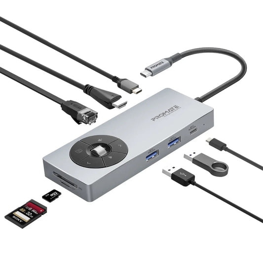 موزع منافذ من Promate موديل ComandHub-Pro مع 100W وUSB-C وlightning - صورة 1