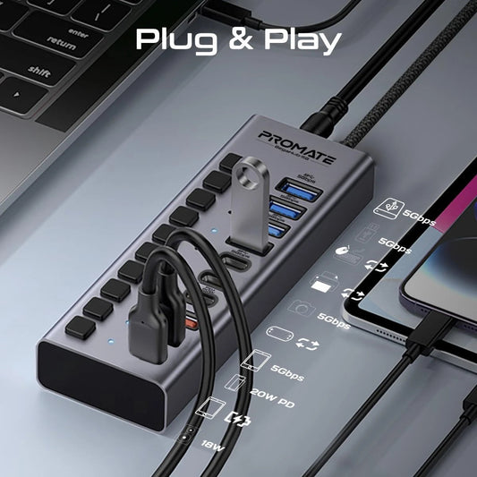 موزع منافذ من Promate موديل GegaHub-5G مع 20W وUSB-C وlightning - صورة 2