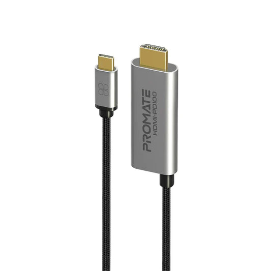 كيبل من Promate موديل HDMI-PD100 مع 100W و1.8m وUSB-C - صورة 1