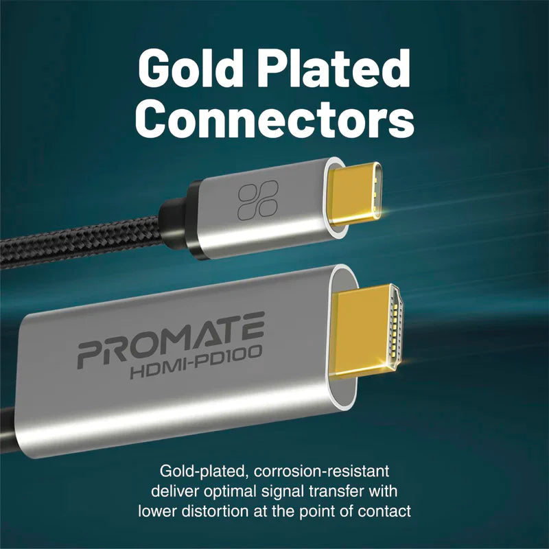 كيبل من Promate موديل HDMI-PD100 مع 100W و1.8m وUSB-C - صورة 2