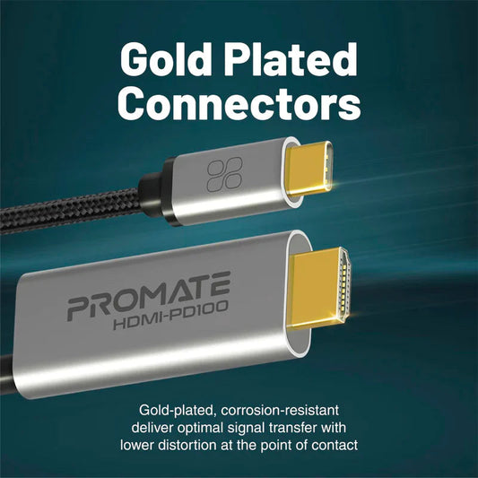 كيبل من Promate موديل HDMI-PD100 مع 100W و1.8m وUSB-C - صورة 2