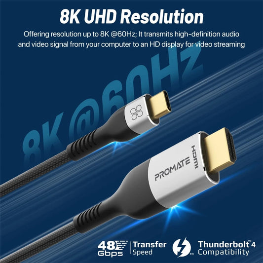 كيبل من Promate موديل MediaCord-8K مع 1.8m وUSB-C و8K - صورة 2