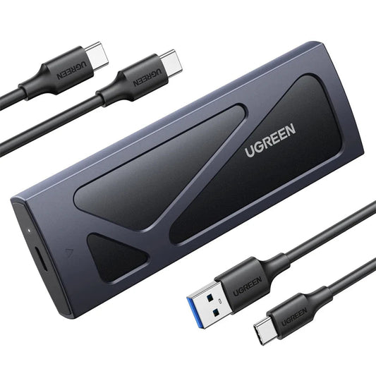 علبة M.2 NVMe مع كيبل USB-C وUSB-A UGREEN 15512 بخلفية بيضاء
